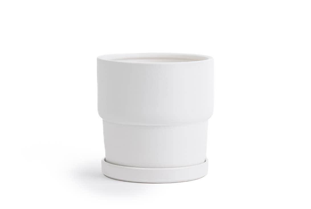 4.5" Calyx Pots w/Saucers White Sesame