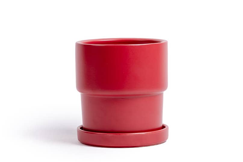 4.5" Calyx Pots w/Saucers White Sesame