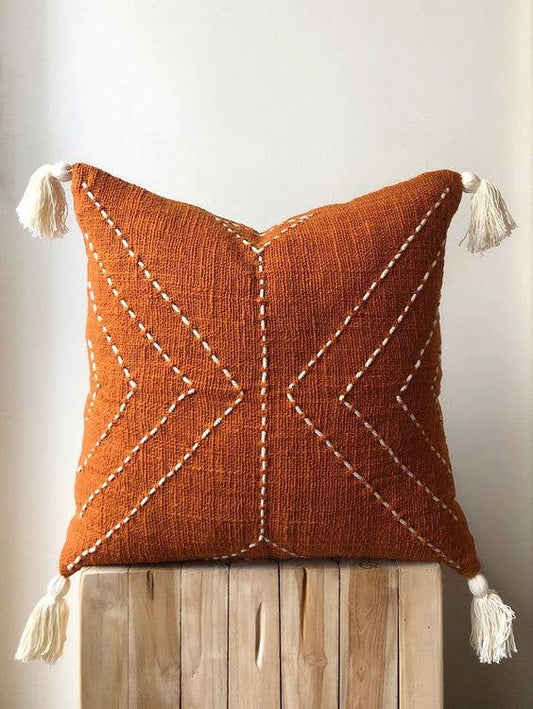 Boho Cushion Cover - Brick Geometric Tassel
