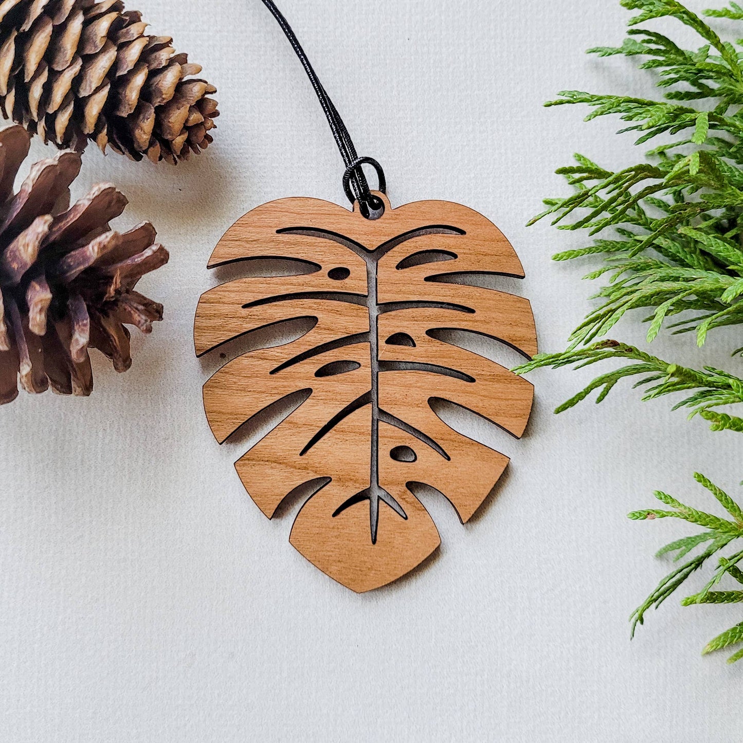 Wood Monstera Leaf Christmas Ornaments