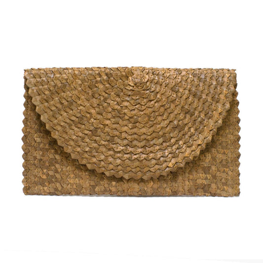 Straw Clutch Purse (Brown) - Summer Beach Handbag Wallet