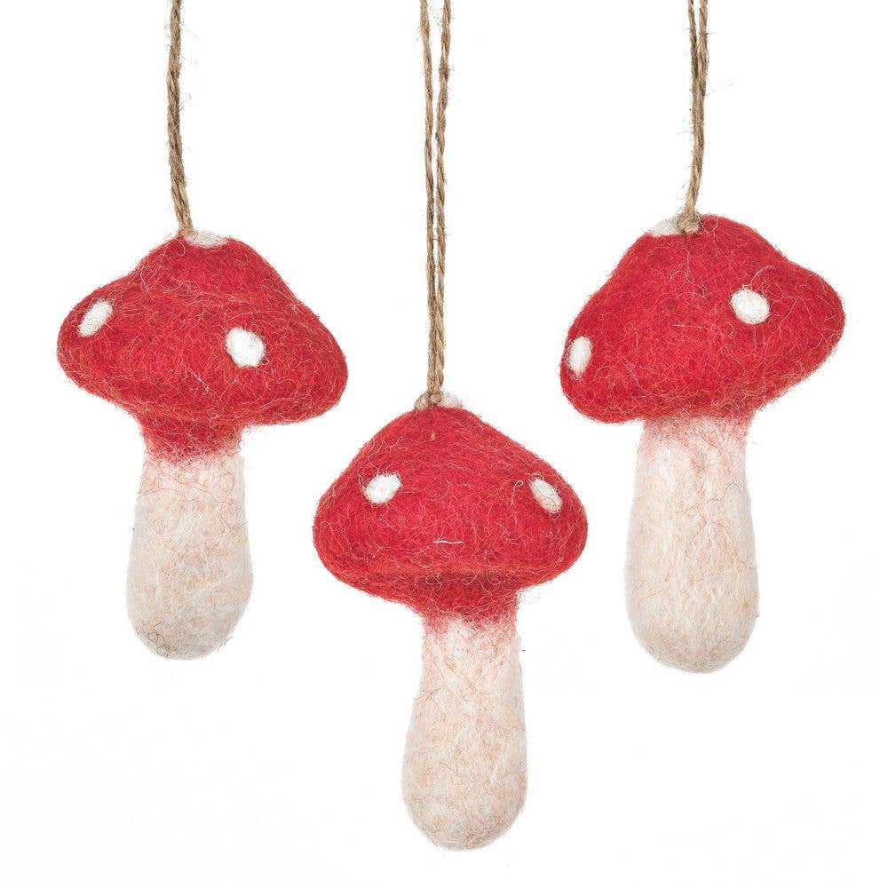 Handmade Needle Felt Hanging Red Toadstools (Set of3)