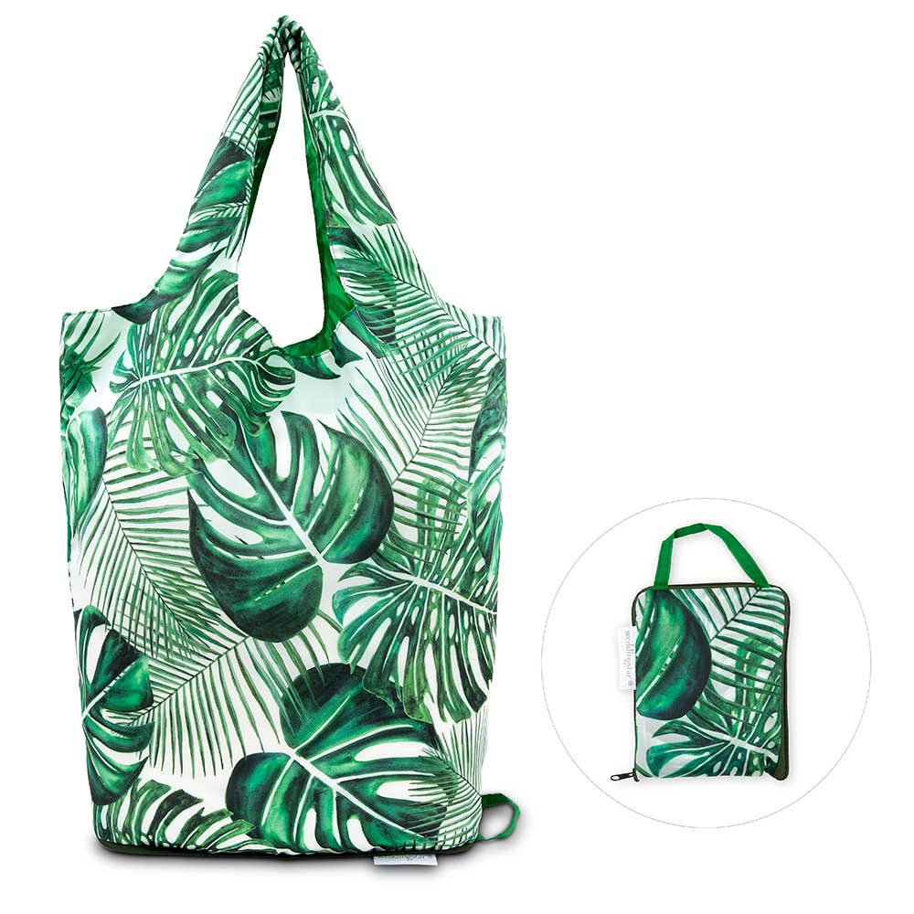 Reusable Foldable Compact Tote Bag - Monstera Leaf