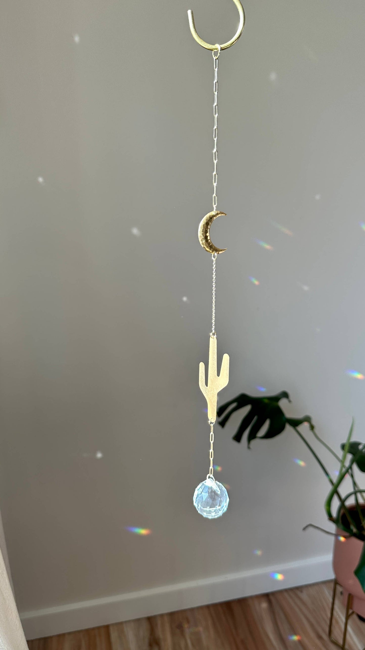 Cactus Moon Suncatcher, Brass Wall Hanging, Western Decor