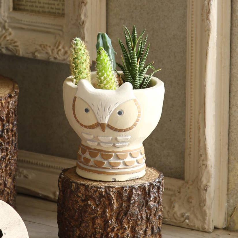 Owl Cement Pedestal Planter
